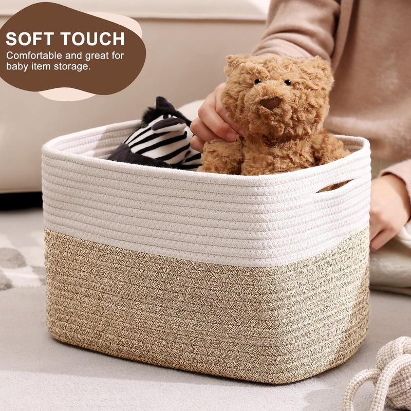 4 Pack Cotton Rope Baskets for Shelves, 14.9”x10.6”x9” Decorative Woven Baskets for Storage,  home storage