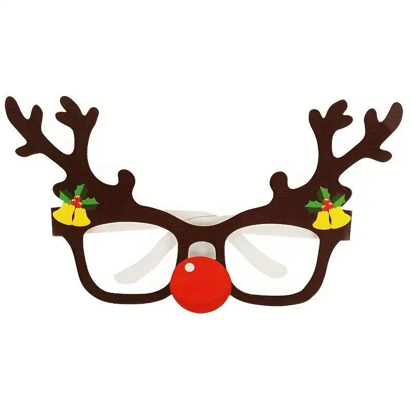 Christmas Themed Paper Glasses, 9 Pairs Cute Cartoon Design Glasses Frame, Photo Props, Party Decoration Supplies for Home Party