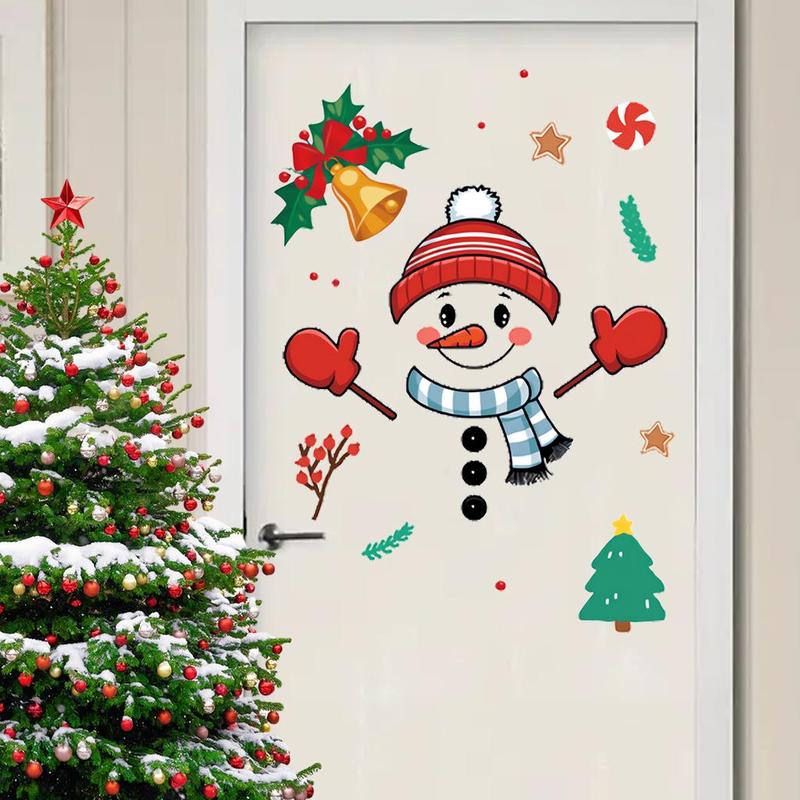 Cartoon Snowman Pattern Door Sticker, 1 Set Self Adhesive Window Decal, Decorative Sticker for Home Office Party, Home Decor