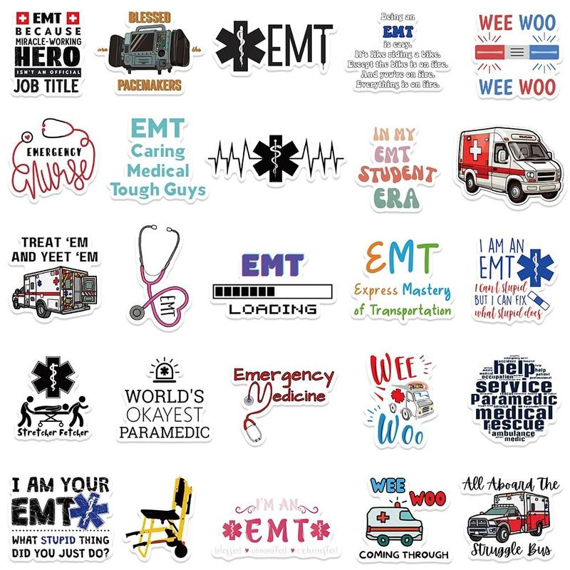 Emergency Medical Technician Sticker, 50pcs set Waterproof Self Adhesive Decor Paper, Decor Sticker for Gift Greeting Card Water Bottle Laptop Phone