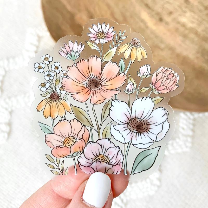 Wildflower Bunch Clear Waterproof Vinyl Sticker, 3x3