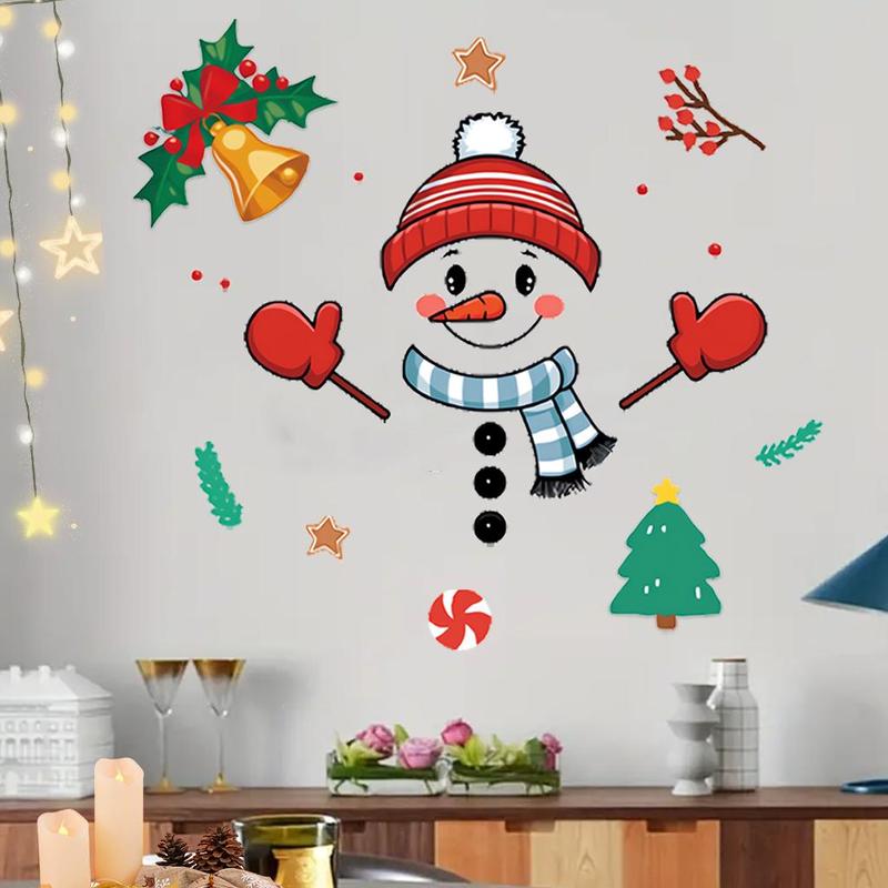 Cartoon Snowman Pattern Door Sticker, 1 Set Self Adhesive Window Decal, Decorative Sticker for Home Office Party, Home Decor