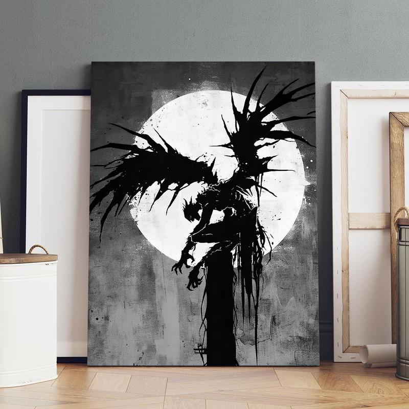 Moon & Demon Pattern Canvas Painting Framed, Modern Abstract Wall Art Painting, Wall Art Decor for Home Living Room Bedroom Office