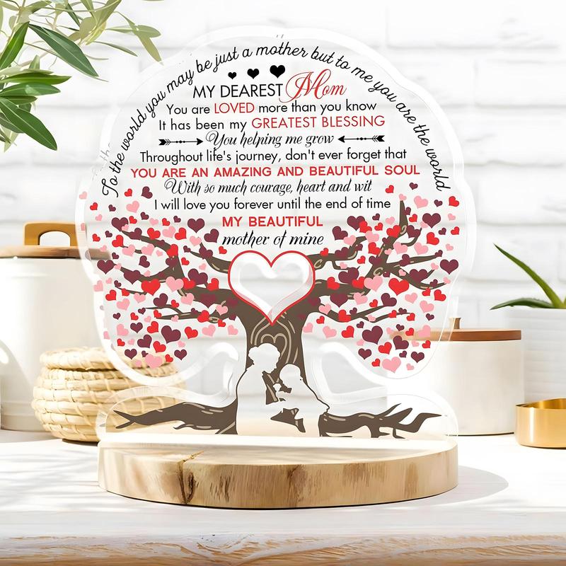 Love Tree Design Acrylic Ornament, Birthday Gift for Mom, Creative Letter Pattern Desktop Decoration, Meaningful Gift for Mom, Home Decor