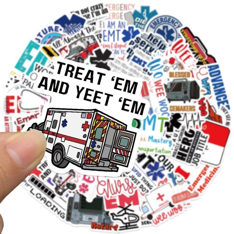 Emergency Medical Technician Sticker, 50pcs set Waterproof Self Adhesive Decor Paper, Decor Sticker for Gift Greeting Card Water Bottle Laptop Phone