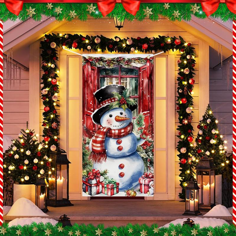 Christmas Door Cover Snowman Decoration Xmas Large Photography Background Banner Porch Sign for Winter Indoor Outside Front Door Banner Farmhouse Party Supplies 6 x 3 Feet Tree Garage Tree Garage