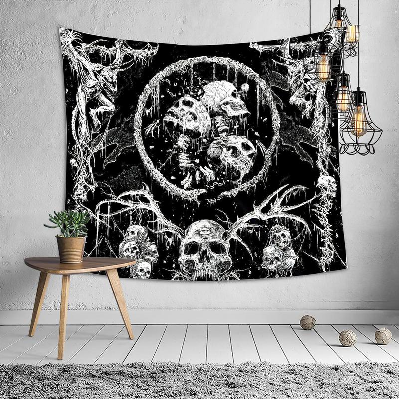 Gothic Skull Pattern Tapestry Wall Art, Halloween Decor Wall Hanging Blanket for Home Party Decoration, Wall Decor for Home Living Room Bedroom Dormitory