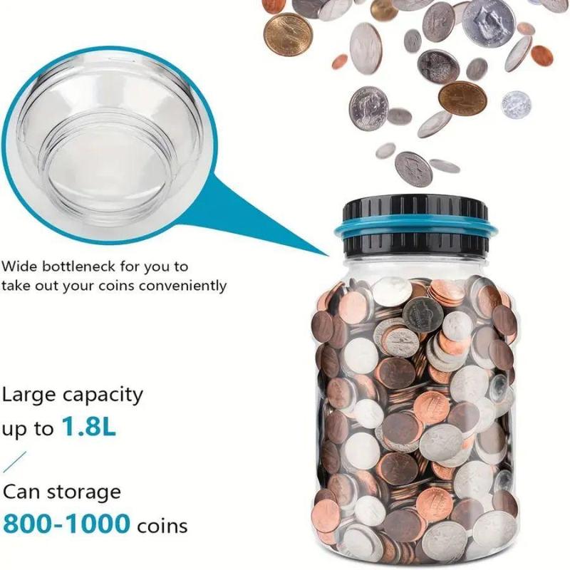 Digital Counting Saving Challenge Coin Bank, Coin Storage Jar without Battery, Money Saving Bottle for Boys Girls Gifts,  Money Jar Room Decor Summer Gift, Boyfriend Gifts, Fall Decor