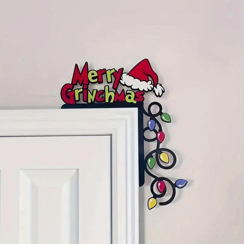 Merry Christmas Wooden Hanging Sign, 1 Count Letter & Cap Pattern Door Frame Decoration, Festive Decorations for Home Party