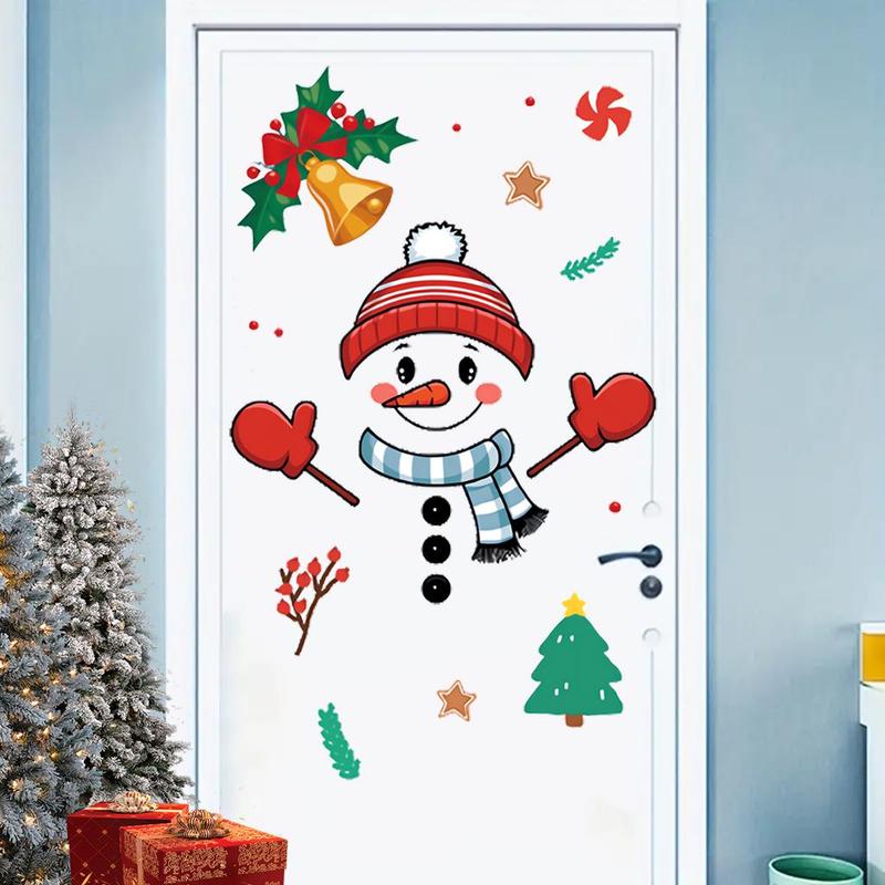 Cartoon Snowman Pattern Door Sticker, 1 Set Self Adhesive Window Decal, Decorative Sticker for Home Office Party, Home Decor