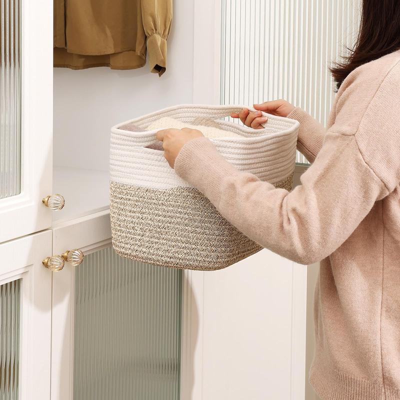 4 Pack Cotton Rope Baskets for Shelves, 14.9”x10.6”x9” Decorative Woven Baskets for Storage,  home storage