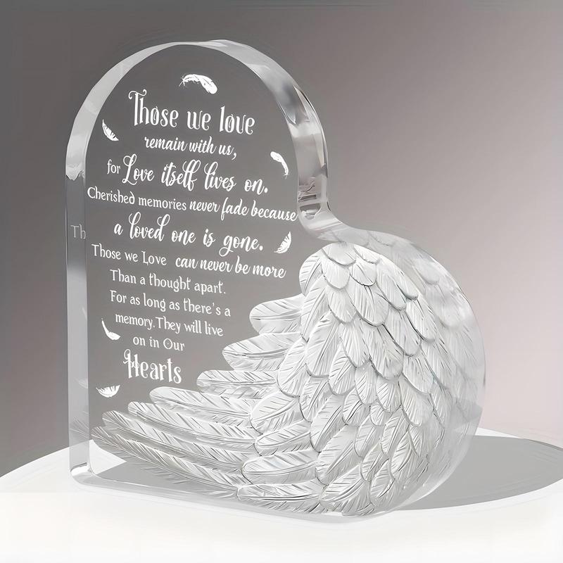 Angel Wing Design Acrylic Ornament, 1 Count Memorial Gift, Desktop Decoration for Home Office, Home Decor, Gift for Friend & Family