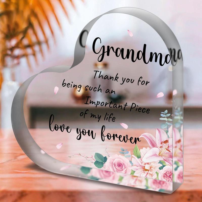 Flower & Letter Pattern Acrylic Plaque, 1 Count Grandma Gift, Thank You Gift for Grandma, Desk Signs Ornament for Home & Office