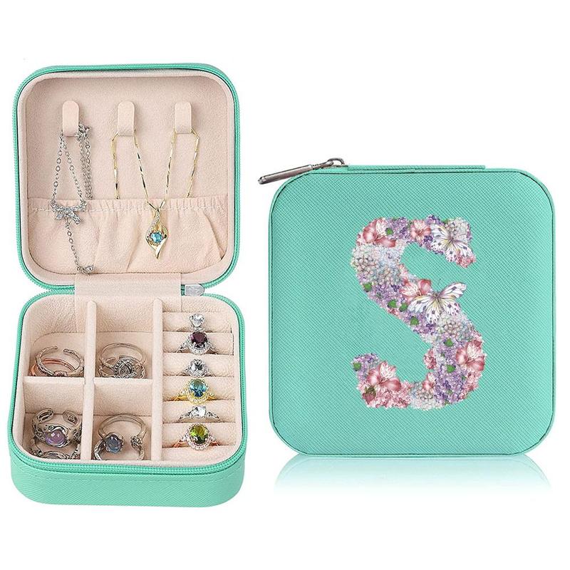 Letter Pattern Jewelry Storage Box, 1 Count Portable Jewelry Organizer, Travel Jewelry Cosmetics Storage Case, Jewelry Box, Home Organizer