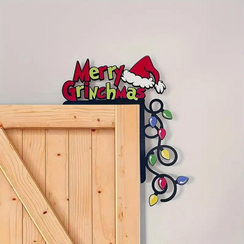 Merry Christmas Wooden Hanging Sign, 1 Count Letter & Cap Pattern Door Frame Decoration, Festive Decorations for Home Party