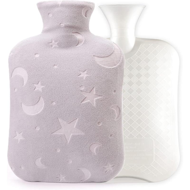 Hot water bottle with soft cover, 2L hot water bottle for menstrual cramps, neck and shoulder pain relief