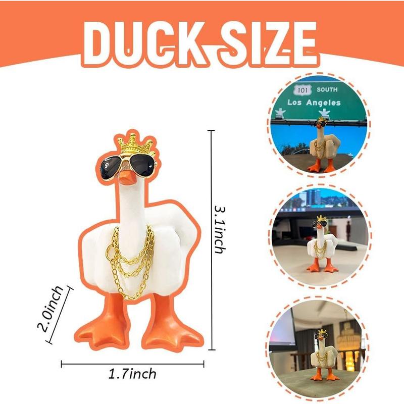 Finger Duck King Collectibles Sculpture Statue, Funny Duck Resin Figurine with Mini Crown Glasses and Necklace, Cool Home Decoration, Car Accessories Home Office Desk