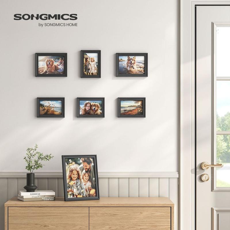 SONGMICS Picture Frames with 10 Mats, Set of 7 Collage Photo Frames, Two 8x10, Four 5x7, Four 4x6 Frames, Hanging or Table Display, Glass, 9 Non-Trace Nails，Decor