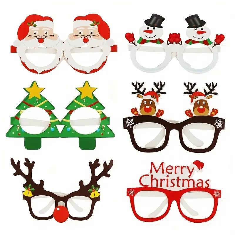 Christmas Themed Paper Glasses, 9 Pairs Cute Cartoon Design Glasses Frame, Photo Props, Party Decoration Supplies for Home Party