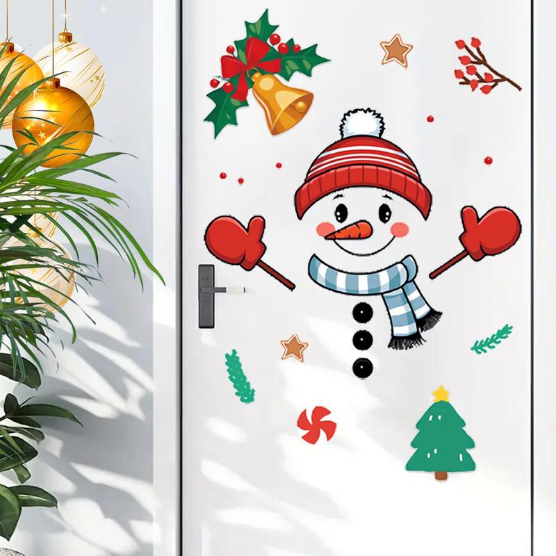 Cartoon Snowman Pattern Door Sticker, 1 Set Self Adhesive Window Decal, Decorative Sticker for Home Office Party, Home Decor