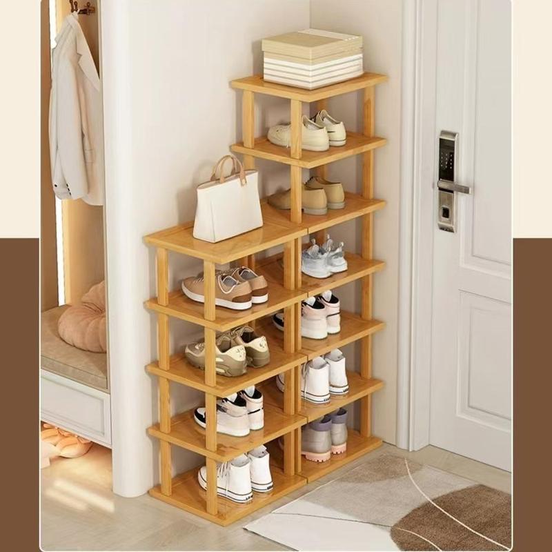 Bamboo Shoe Rack, 1 Count Multi-layer Vertical Narrow Stackable Shoe Storage Rack, Space Saving Shoe Organizer for Hallway, Entrance & Dormitory