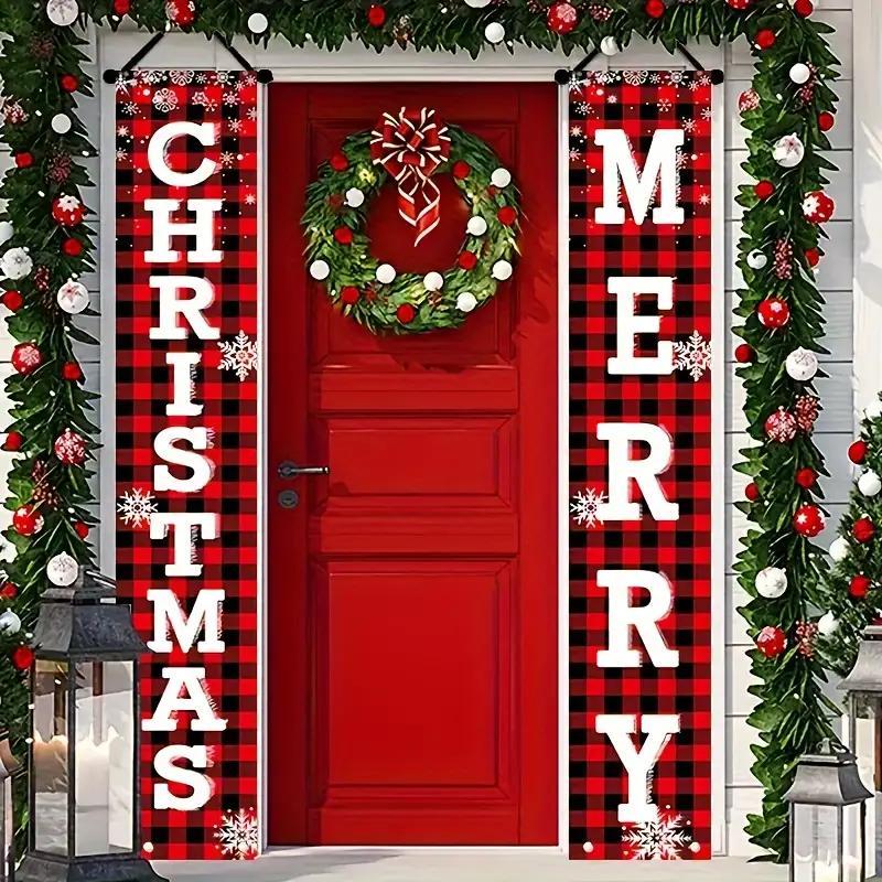 Merry Christmas Banner Set, 1 Pair Outdoor Holiday Decorations, Door Decor, Party Wall Hangings, Festive & Party Supplies