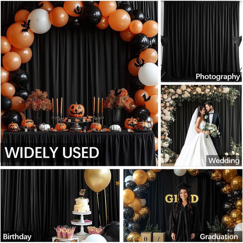 202410x10FT Black Backdrop Curta for Parties Wrinkle Free Black Curta Backdrop Drapes Soft Fabric Decoration for Birthday Wedding Party Photo Photography Background 5ft x 10ft, 2 Panels