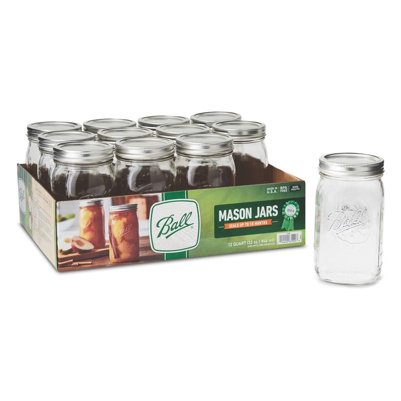 BallWide Mouth Quart 32oz. Glass Mason Jars with Lids and Bands, Pack of 12 - Bottles, Organiser