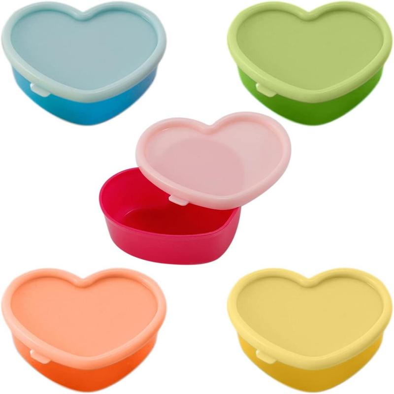 Heart Shaped Storage Box, 5 Counts set Mini Portable Sauce Seasoning Snack Storage Box with Lid, Kitchen Spice Storage Box for Home Picnic Dining Room Barbecue