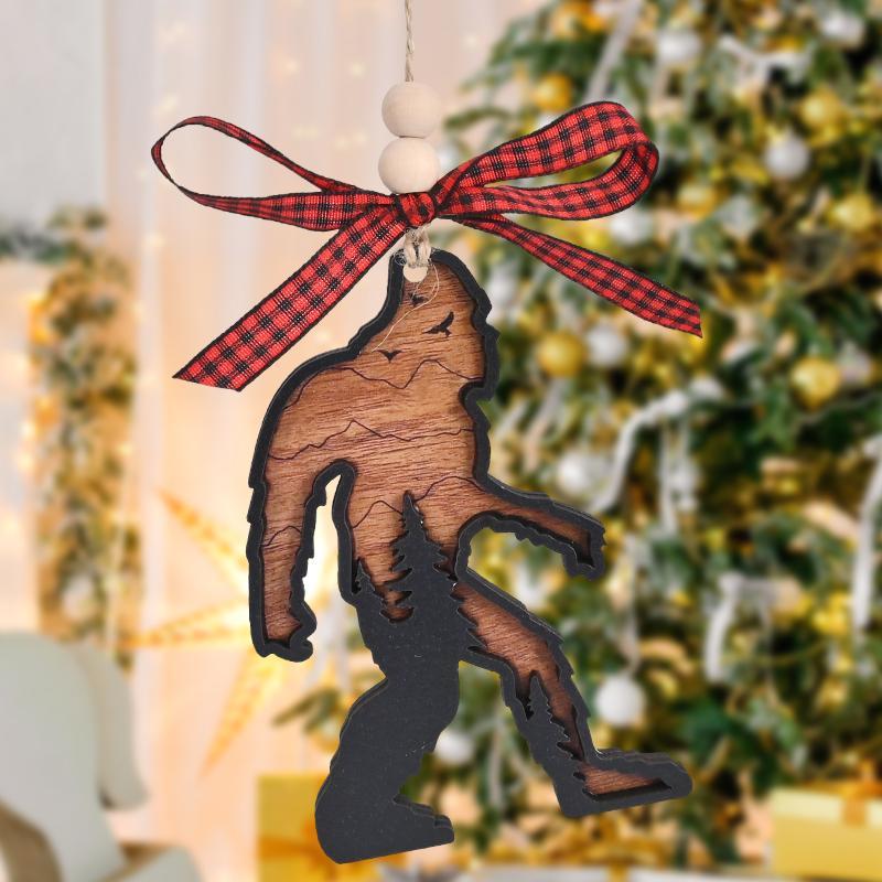 Wooden Sasquatch Design Hanging Ornament, 1 Count Christmas Themed Double Layer Hanging Pendant, Christmas Decoration for Home Car Christmas Tree