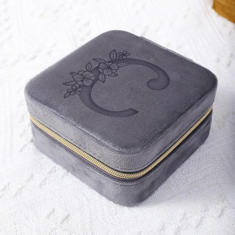 Personalized Velvet Jewelry Box With Initial, Valentine's Day Gifts, Gift For Her, Mom Gift, Gift For Friend, Custom Floral Jewelry Organizer Case Flower Vanity