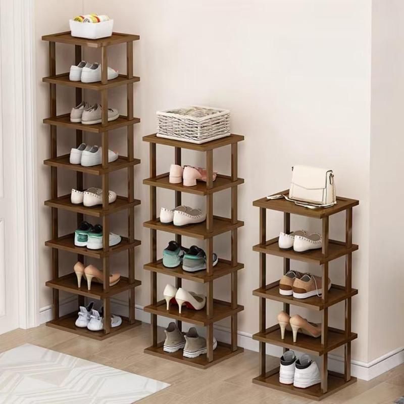 Bamboo Shoe Rack, 1 Count Multi-layer Vertical Narrow Stackable Shoe Storage Rack, Space Saving Shoe Organizer for Hallway, Entrance & Dormitory