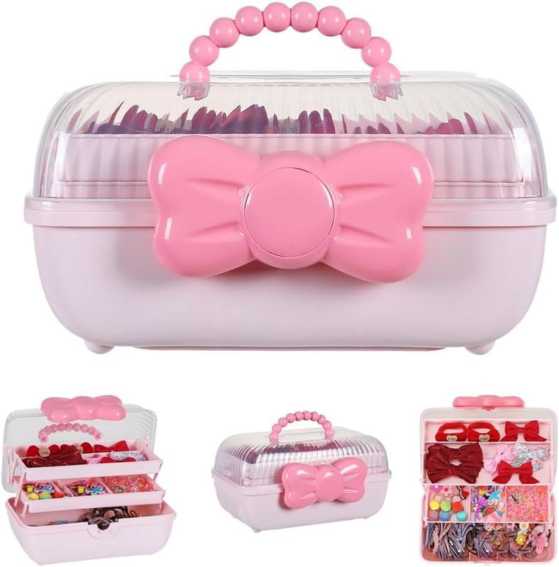 Hair Accessories Storage Box, 1 Count Cute Girls Hair Accessories Storage Box, Plastic Hair Ties Holder Hair Clips Container Headbands Organizer Gift for Girls Multipurpose Organizer