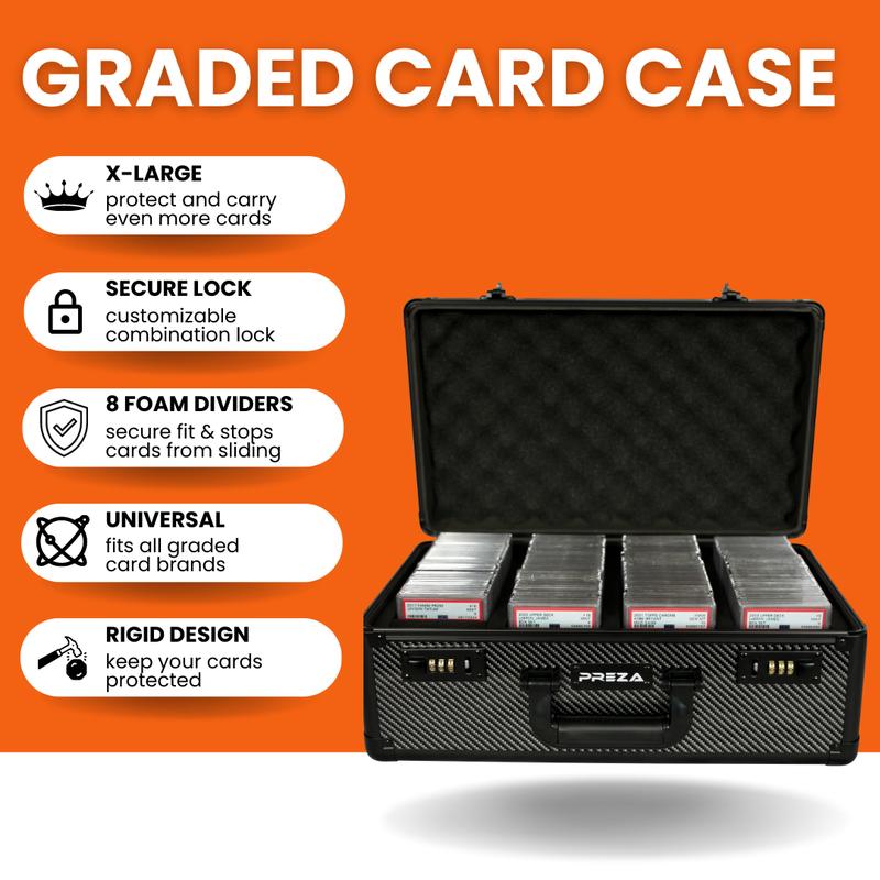 PREZA Graded Card Storage Box - Premium Trading Card Case for Graded Sports Cards - Carbon Fiber Slab Case (X-Large)