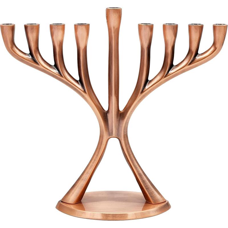 The Dreidel Company Contemporary Hanukkah Menorah, Polished, Non-tarnishing, Holds Most Candles (Copper)