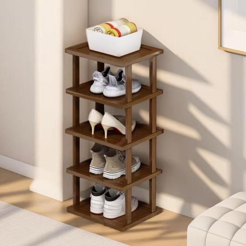 Bamboo Shoe Rack, 1 Count Multi-layer Vertical Narrow Stackable Shoe Storage Rack, Space Saving Shoe Organizer for Hallway, Entrance & Dormitory