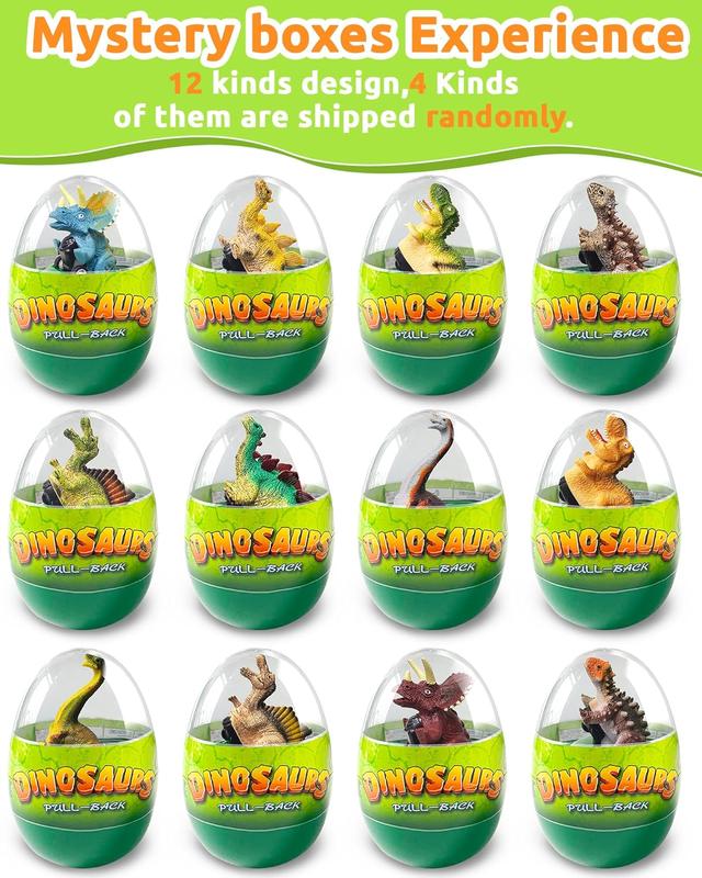 4 Pack Dinosaur Pull Back Cars Toys, Toddler Stocking Stuffers Easter Basket Egg Fillers Easter Gifts Montessori Toys Stocking Stuffers for Kids Boys Girls Ages 2-4, 3-5, 4-8