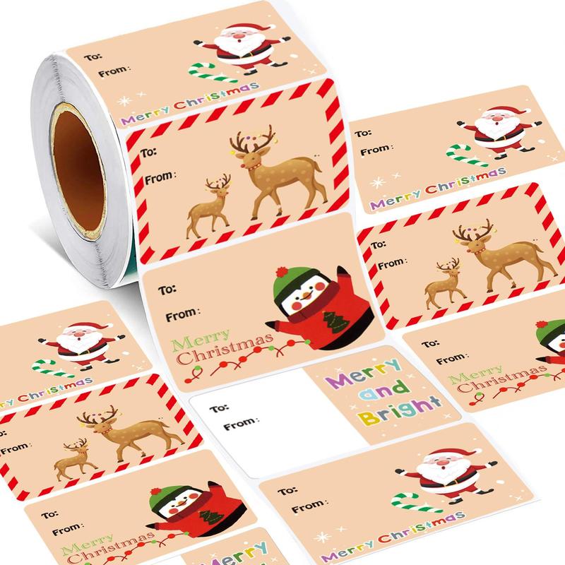 Christmas Gift Label Sticker, 500pcs roll Self Adhesive Gift Wrapping Label Sticker, Gift Decoration Sticker for Holiday Party