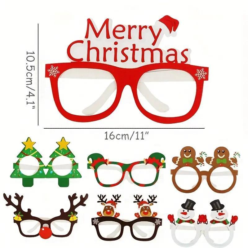 Christmas Themed Paper Glasses, 9 Pairs Cute Cartoon Design Glasses Frame, Photo Props, Party Decoration Supplies for Home Party