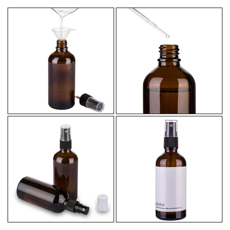 Amber Glass Spray Bottles for Essential Oils, 4oz Empty Small Fine Mist Spray Bottle 2 Pack Kit Light Kit Light