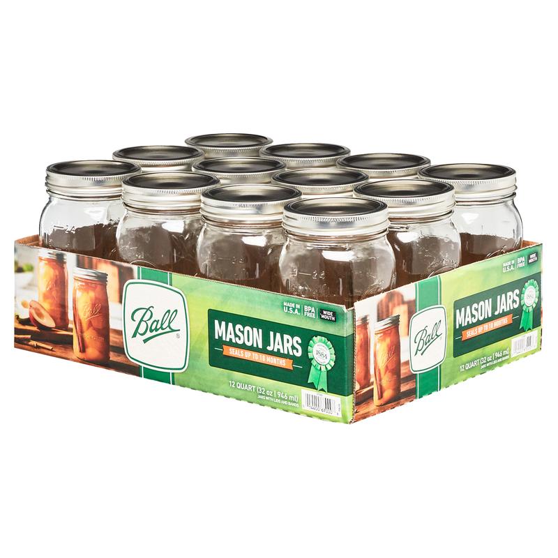 BallWide Mouth Quart 32oz. Glass Mason Jars with Lids and Bands, Pack of 12 - Bottles, Organiser