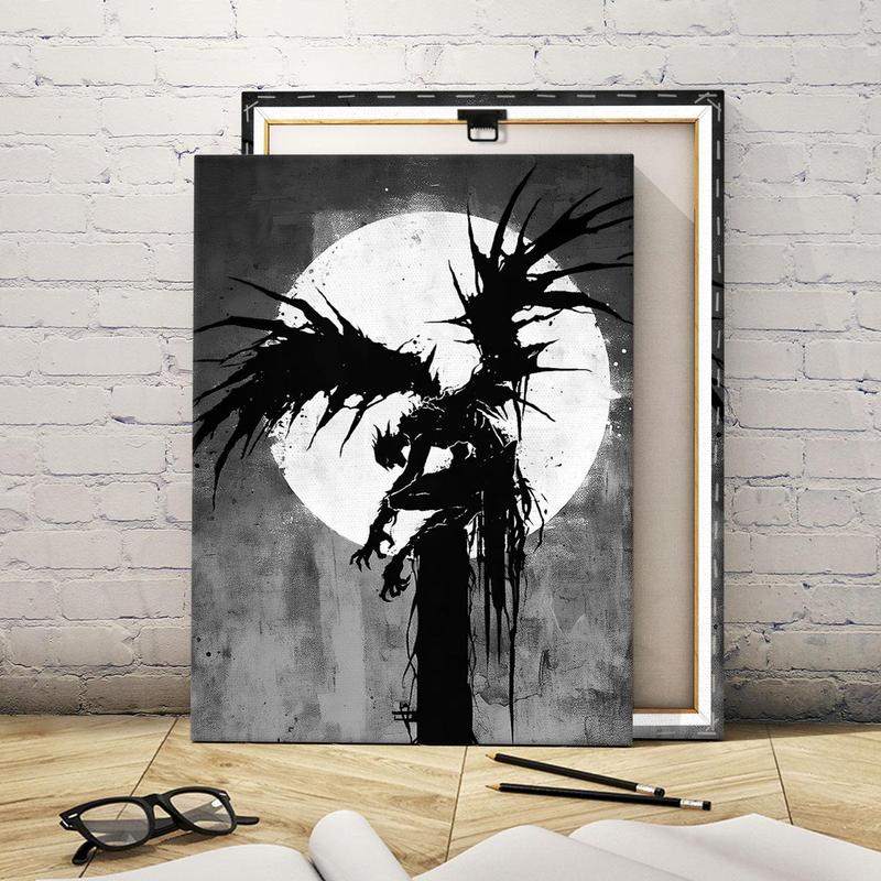 Moon & Demon Pattern Canvas Painting Framed, Modern Abstract Wall Art Painting, Wall Art Decor for Home Living Room Bedroom Office