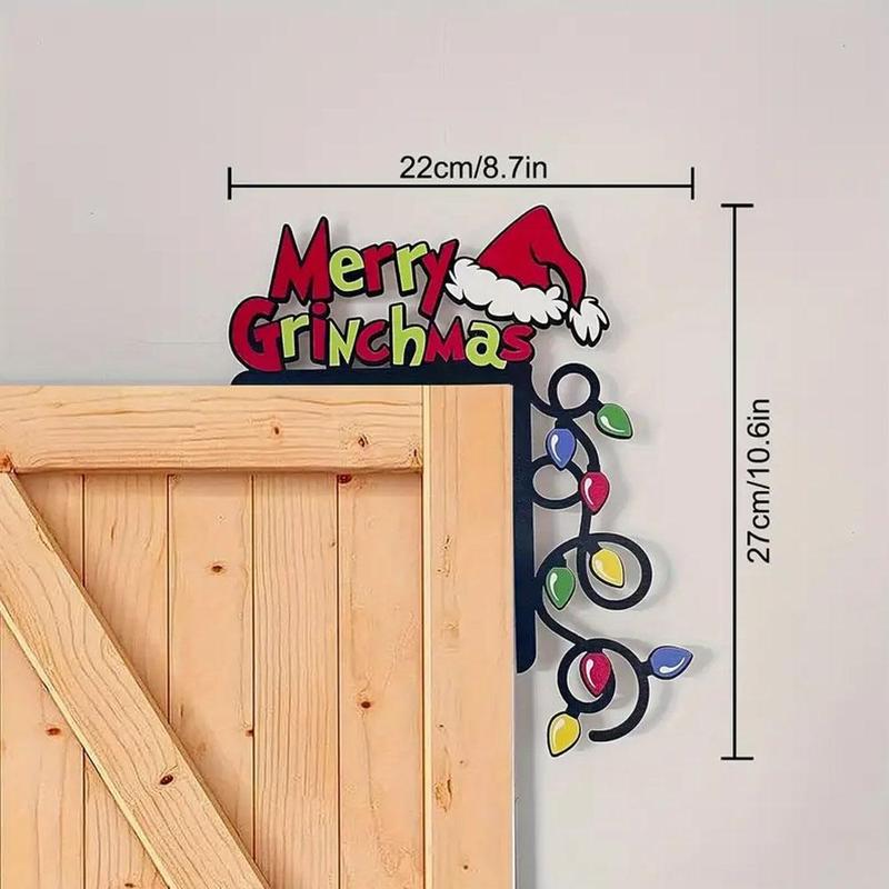 Merry Christmas Wooden Hanging Sign, 1 Count Letter & Cap Pattern Door Frame Decoration, Festive Decorations for Home Party