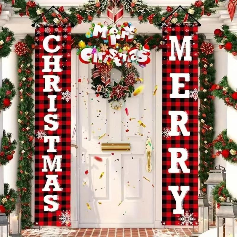 Merry Christmas Banner Set, 1 Pair Outdoor Holiday Decorations, Door Decor, Party Wall Hangings, Festive & Party Supplies