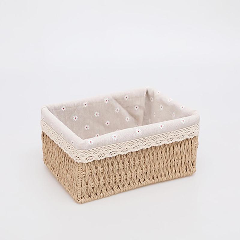 Random Color Rattan Woven Cosmetic Storage Basket, Makeup Organizer, Rectangular Wicker Basket Bin, Natural Woven Storage Organizer, Summer for Gifts