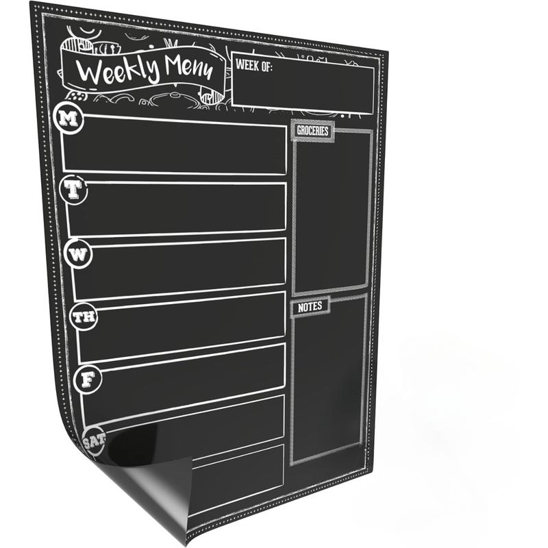 Magnetic Dry Erase Menu Board for Fridge includes 4 Liquid Chalk Markers - Weekly Meal Planner Blackboard, Grocery List and Notepad for Kitchen Refrigerator - Chalkboard Magnet