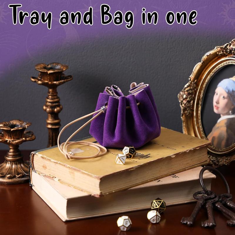 Rolling Purple Drawstring Bag with Purple Drawstring Bag DND Felt Dice Tray - Perfect for RPG Players, Tabletop Gamers, Small Accessories Storage - Ideal for Jewelry, Coins, Keys