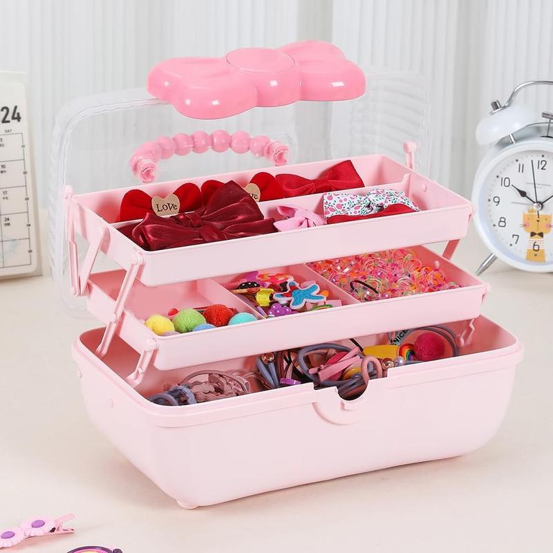 Hair Accessories Storage Box, 1 Count Cute Girls Hair Accessories Storage Box, Plastic Hair Ties Holder Hair Clips Container Headbands Organizer Gift for Girls Multipurpose Organizer