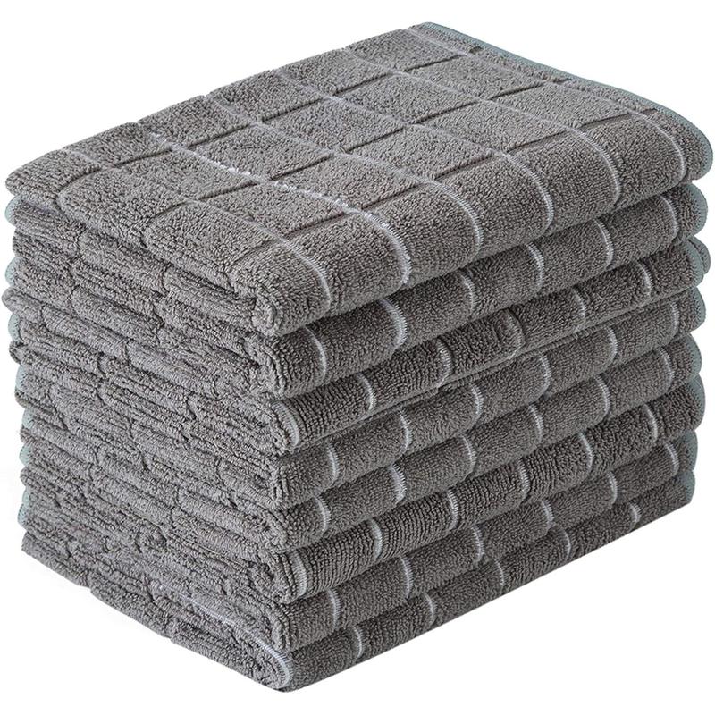 Microfiber Dish Towels - Soft, Super Absorbent and Lint Free Kitchen Towels - 8 Pack (Lattice Designed Gray Colors) - 26 x 18 Inch