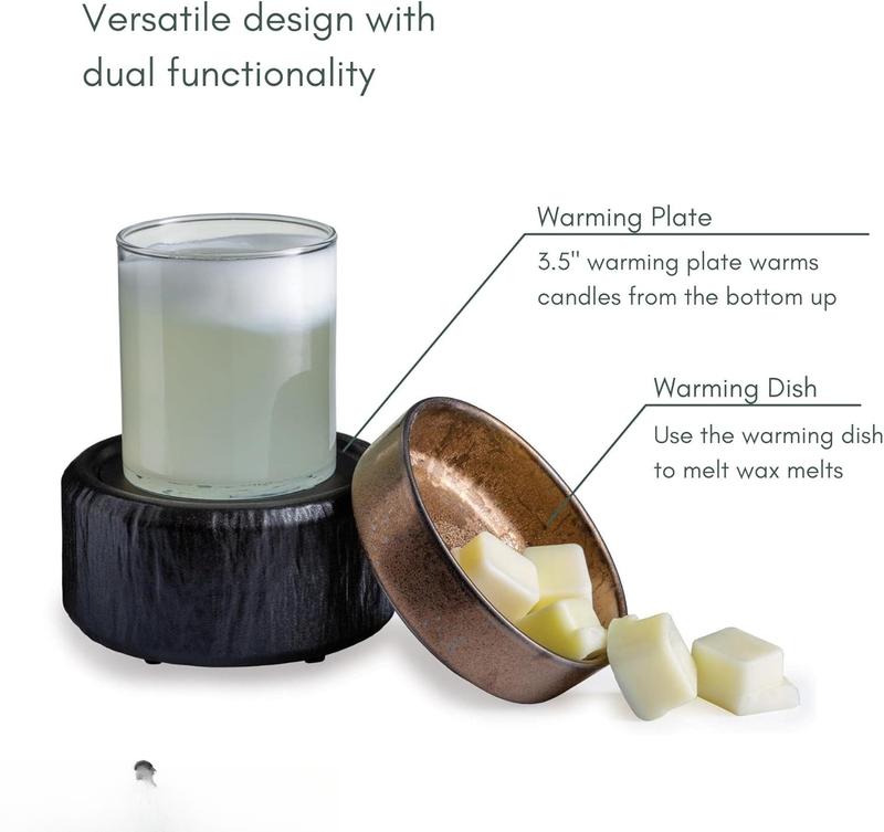 ETC 2-in-1  and Fragrance Warmer for Warming Scented s or Wax Melts and Tarts with to Freshen Room, Primitive Black and Bronze